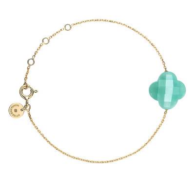 Bracelet Or Jaune 750 Trèfle Amazonite, Longueur 17 cm Ajustable - Morganne Bello