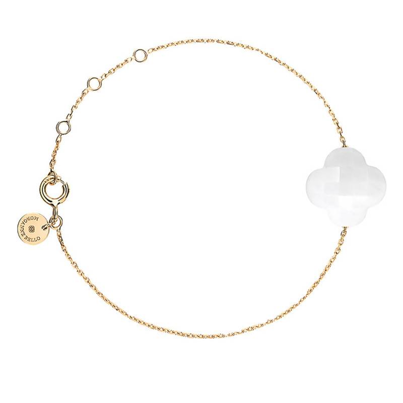Yellow 18K Gold & White Agate Clover Bracelet, Adjustable Length 17 cm - Morganne Bello
