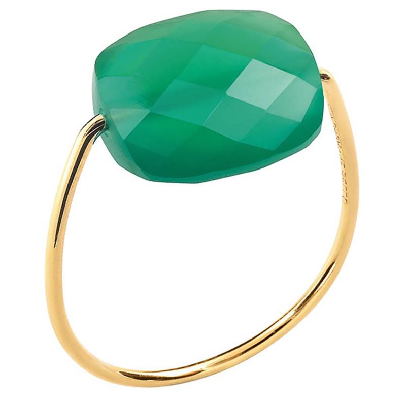 18K Yellow Gold & Cushion Green Agate Ring - Morganne Bello
