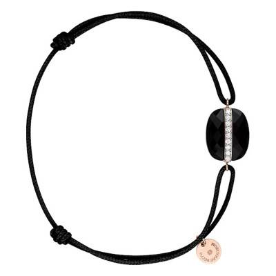 Bracelet Aurore Cordon Noir Onyx Coussin, Diamants Or Rose 750 - Morganne Bello