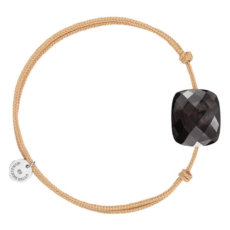 Golden Beige Cord Bracelet with Cushion Oversize Hiperstein Moonstone, Adjustable - Morganne Bello