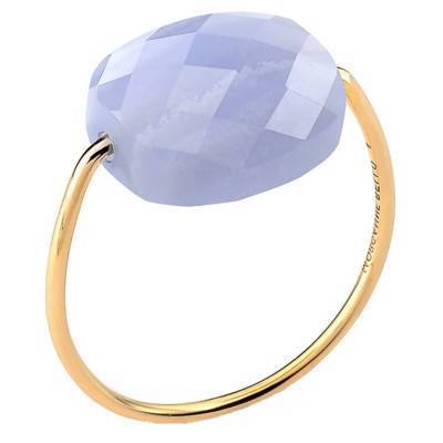 Bague Or Jaune 750 Coussin Agate Bleue Dentelle - Morganne Bello