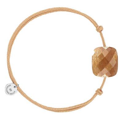 Bracelet Cordon Beige Dore Coussin Oversize Pierre de Soleil, Ajustable - Morganne Bello