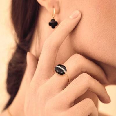 Aurore 750/1000 Rose Gold, Diamond & Onyx Ring - Morganne Bello