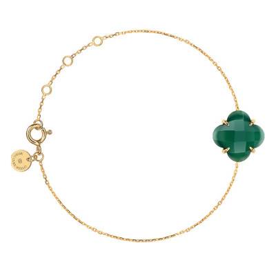 Victoria 750/1000 Yellow Gold & Green Agate Bracelet, Adjustable Length 17 cm - Morganne Bello