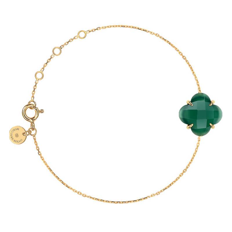 Victoria 750/1000 Yellow Gold & Green Agate Bracelet, Adjustable Length 17 cm - Morganne Bello