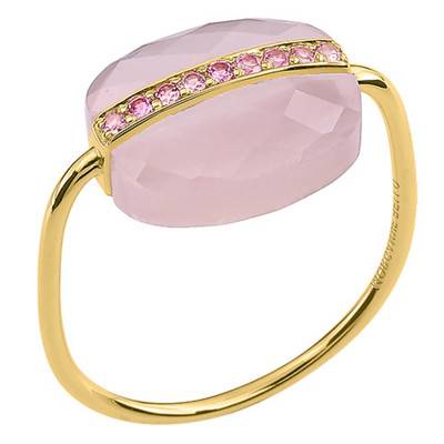 Bague Aurore Or Jaune 750, Quartz Rose Milky 5,24 cts, Saphirs Roses - Morganne Bello
