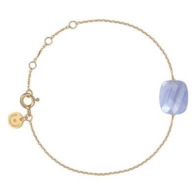Bracelet Or Jaune 750 Coussin Agate Bleue Dentelle, Longueur 17 cm Ajustable - Morganne Bello