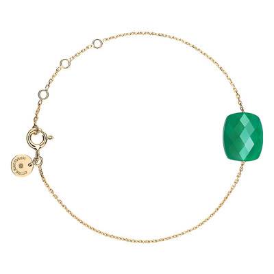 Bracelet Or Jaune Coussin Agate Verte, Longueur 17 cm Ajustable - Morganne Bello