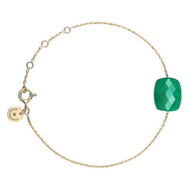 Yellow 750/1000 Gold & Cushion Green Agate Adjustable Bracelet 17 cm - Morganne Bello