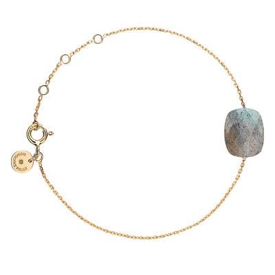 Bracelet Or Jaune 750 Coussin Labradorite, Longueur 17 cm Ajustable - Morganne Bello