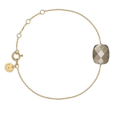 Yellow 750/1000 Gold & Cushion Pyrite Bracelet, Adjustable Length 17 cm - Morganne Bello