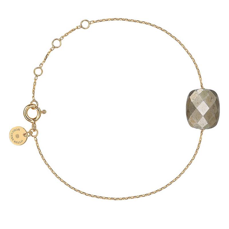 Yellow 750/1000 Gold & Cushion Pyrite Bracelet, Adjustable Length 17 cm - Morganne Bello