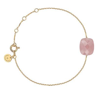 Yellow 18K Gold & Cushion Guava Quartz Bracelet, Adjustable Length 17 cm - Morganne Bello