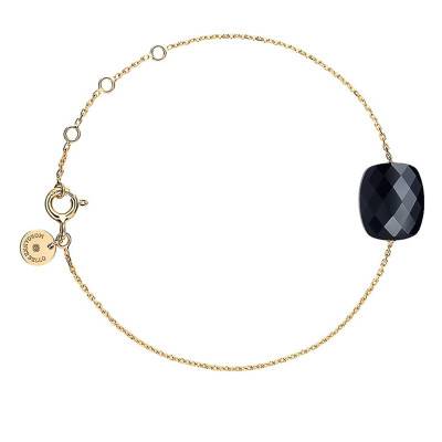 750/1000 Yellow Gold & Cushion Onyx Bracelet, Adjustable Length 17 cm - Morganne Bello