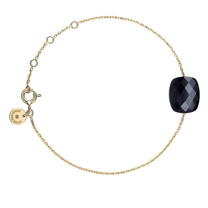 750/1000 Yellow Gold & Cushion Onyx Bracelet, Adjustable Length 17 cm - Morganne Bello
