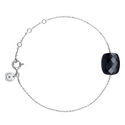 Bracelet Or Blanc 750 Coussin Onyx, Longueur 17 cm Ajustable - Morganne Bello
