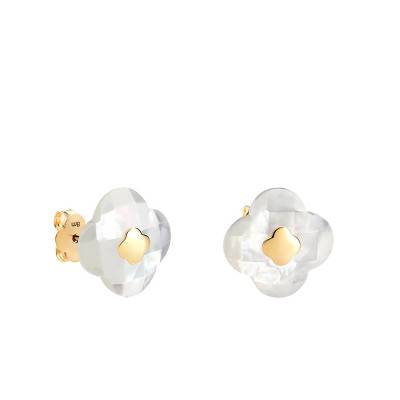 "Yellow Gold White Mother-of-Pearl Stud Earrings" - Morganne Bello