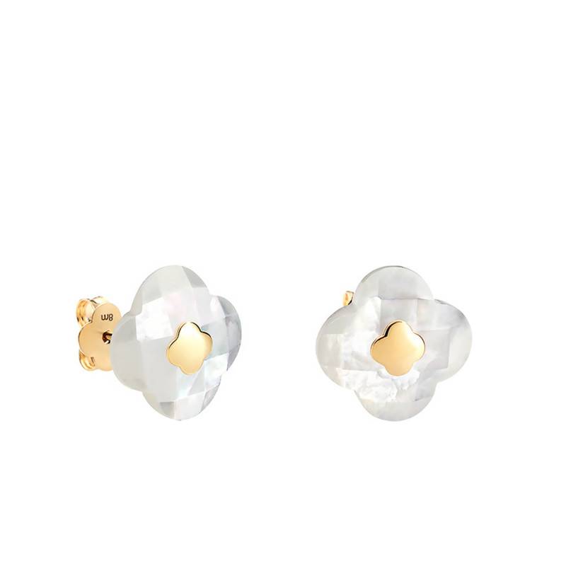 "Yellow Gold White Mother-of-Pearl Stud Earrings" - Morganne Bello