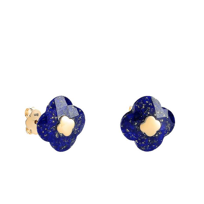 Yellow Gold 750 & Lapis Lazuli Clover Stud Earrings - Morganne Bello