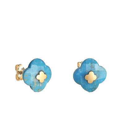 Puces d'Oreilles Or Jaune 750 Turquoise - Morganne Bello
