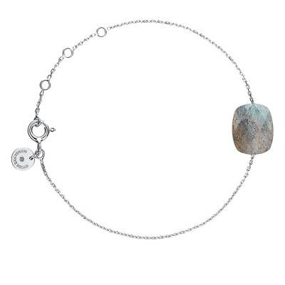 Bracelet Or Blanc 750 Coussin Labradorite, Longueur 17 cm Ajustable - Morganne Bello