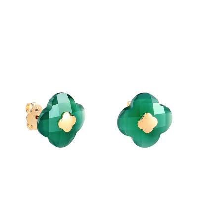 Yellow Gold & Green Agate Clover Stud Earrings - Morganne Bello