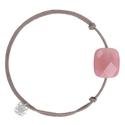 Taupe Cord & Oversize Cushion-Cut Guava Quartz Bracelet - Morganne Bello