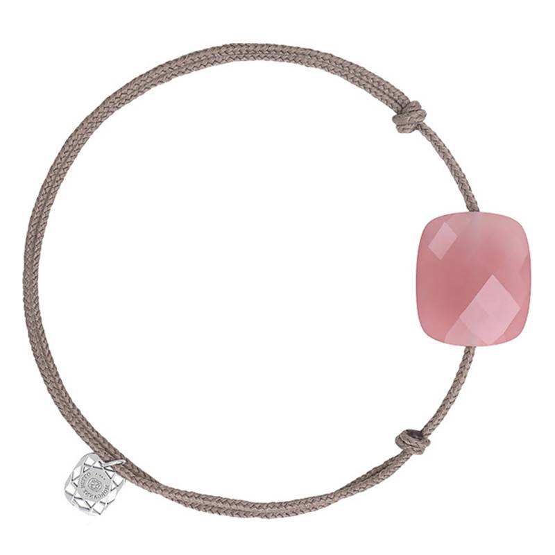 Taupe Cord & Oversize Cushion-Cut Guava Quartz Bracelet - Morganne Bello