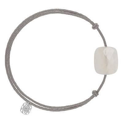 Gray Cord Bracelet with Oversize Cushion Rainbow Moonstone, Adjustable - Morganne Bello
