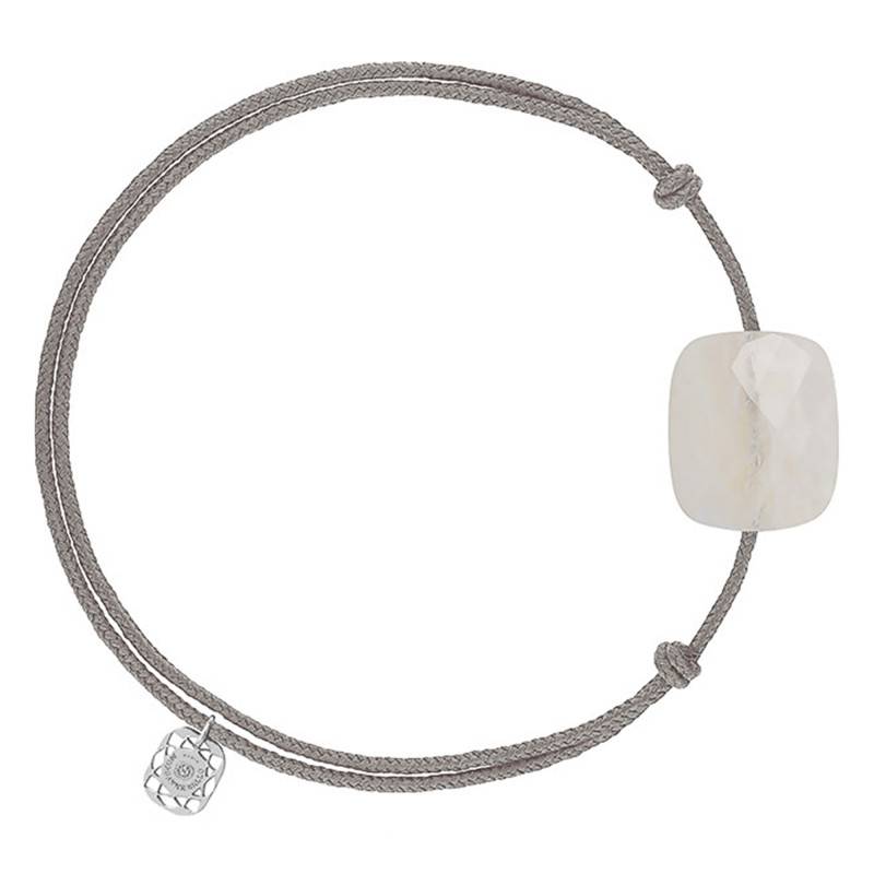 Gray Cord Bracelet with Oversize Cushion Rainbow Moonstone, Adjustable - Morganne Bello