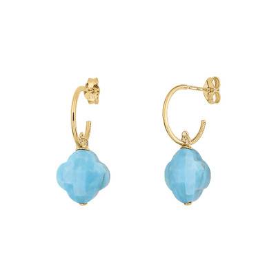 Boucles d'Oreilles Turquoise Petit trèfle, Or Jaune - Morganne Bello