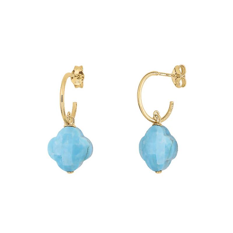 Turquoise & Yellow Gold Small Clover Drop Earrings - Morganne Bello