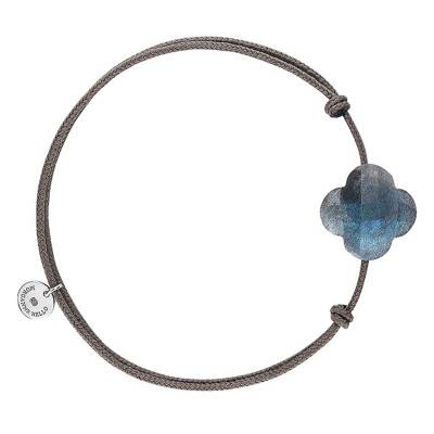 Bracelet Cordon Taupe Trèfle Labradorite, Longueur ajustable - Morganne Bello