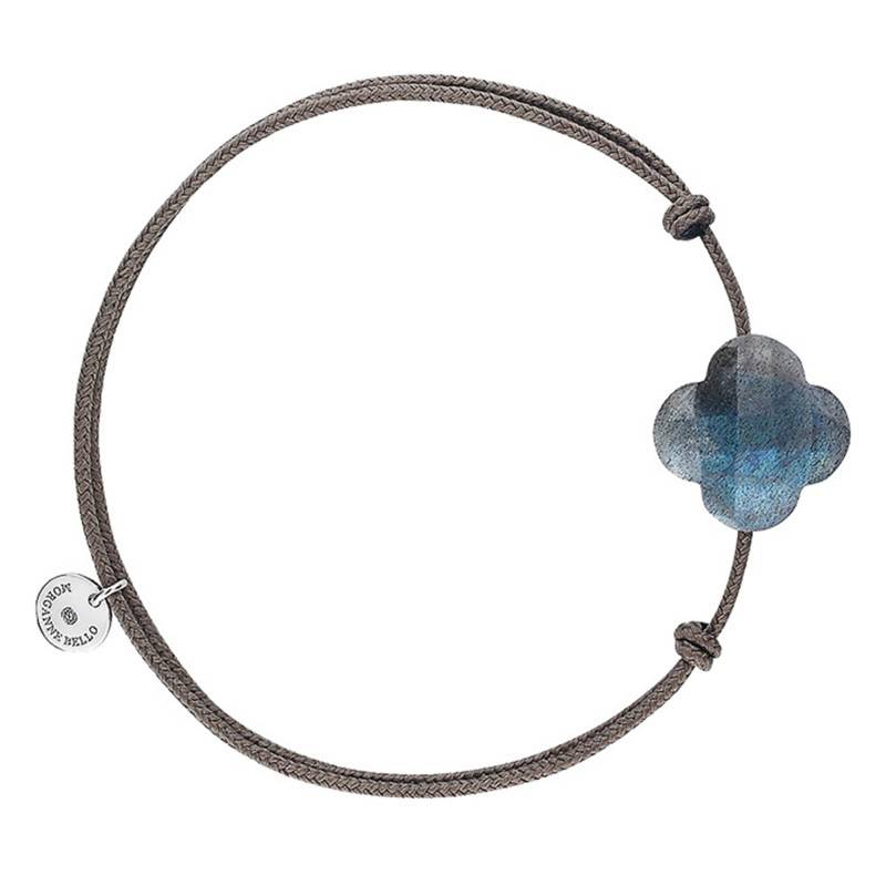 Taupe Cord Labradorite Clover Bracelet, Adjustable Length - Morganne Bello
