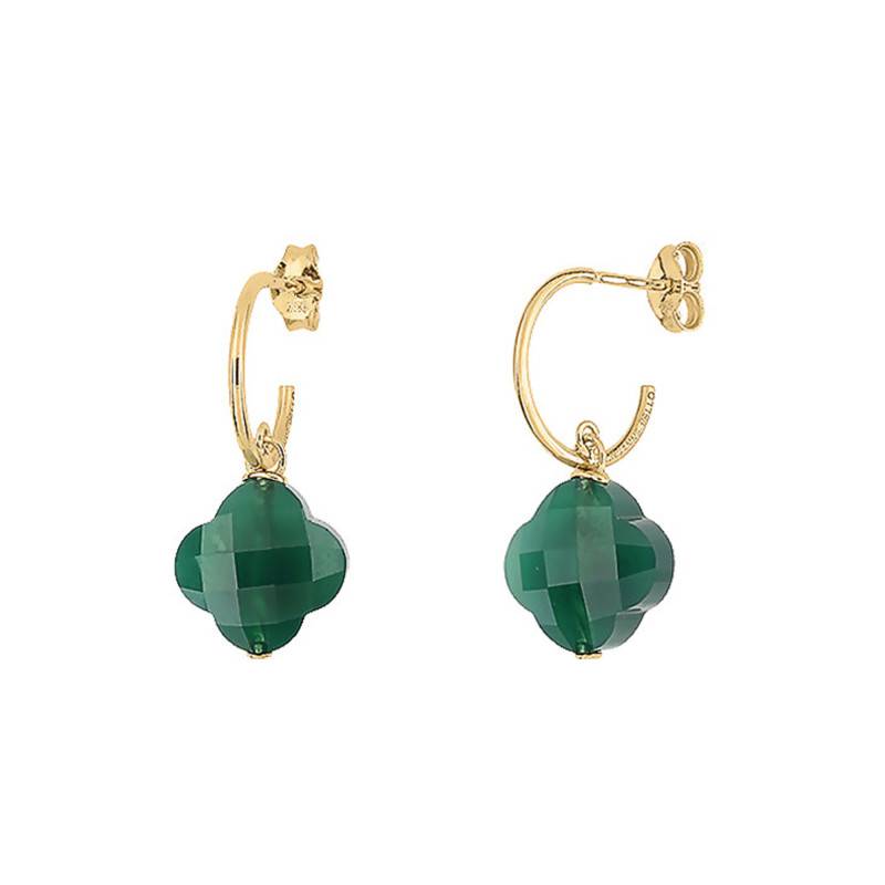 750 Yellow Gold & Green Agate Small Clover Drop Earrings - Morganne Bello