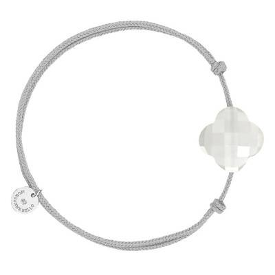 Bracelet Cordon Gris Souris Trèfle Pierre de Lune Blanche, Ajustable - Morganne Bello