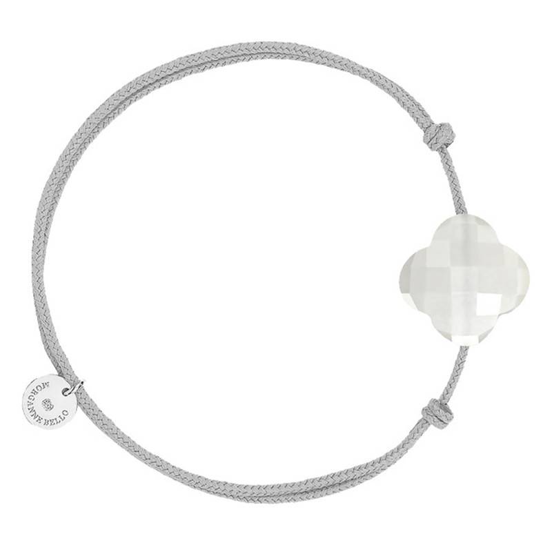Gray Cord Clover White Moonstone Bracelet, Adjustable - Morganne Bello