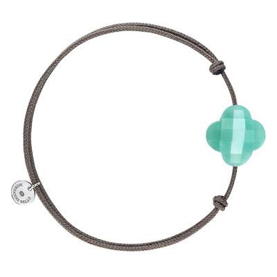 Bracelet Cordon Taupe Trèfle Amazonite, Ajustable - Morganne Bello