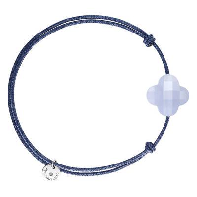 Bracelet Cordon Bleu Jean Trèfle Agate Bleue Dentelle, Ajustable - Morganne Bello