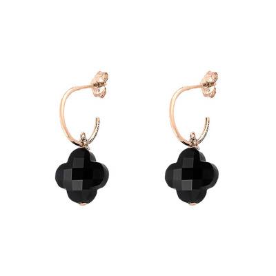Boucles d'Oreilles Onyx Petit Trèfle, Or Rose 750 - Morganne Bello