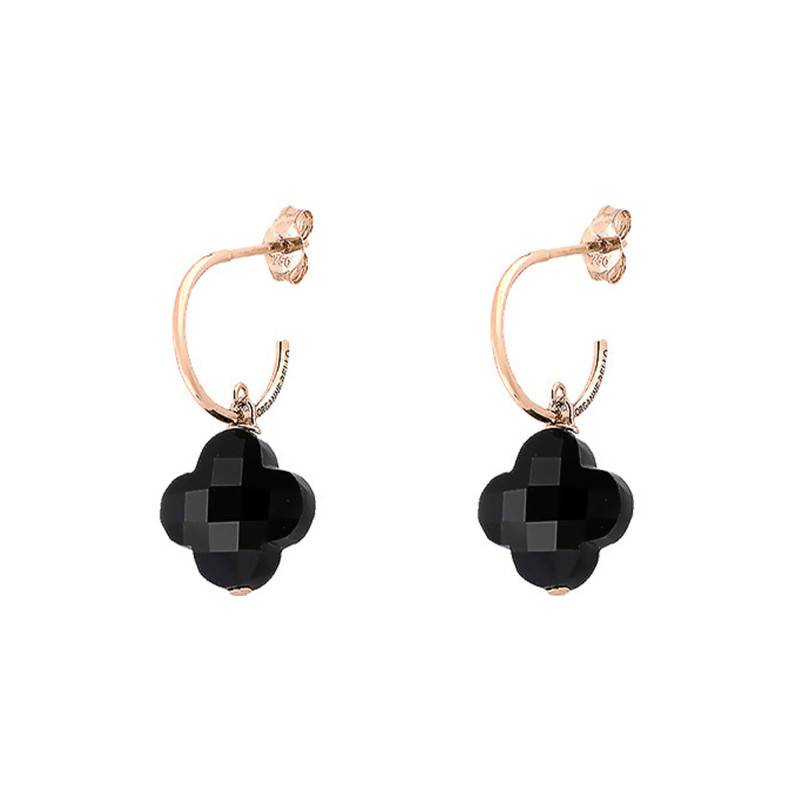 Small Clover Drop Earrings in Rose Gold 750/1000 & Onyx - Morganne Bello