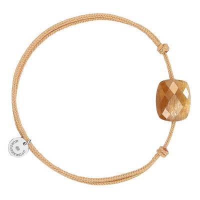Bracelet Cordon Beige Doré Coussin Pierre de Soleil, Ajustable - Morganne Bello