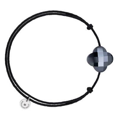 Black Cord Clover Hematite Bracelet, Adjustable - Morganne Bello
