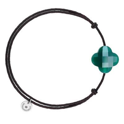 Bracelet Cordon Chocolat Trèfle Agate Verte, Ajustable - Morganne Bello