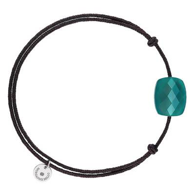 Bracelet Cordon Chocolat Coussin Agate Verte - Morganne Bello