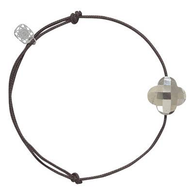 Bracelet Cordon Chocolat Trèfle Pyrite, Ajustable - Morganne Bello