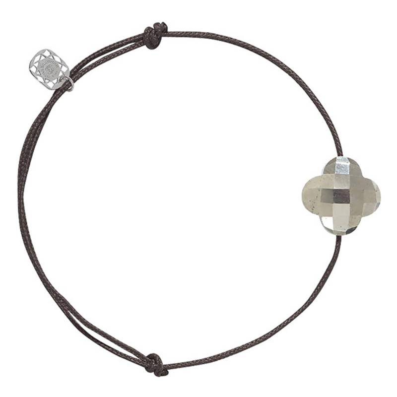 Adjustable Chocolate Cord Clover Pyrite Bracelet - Morganne Bello