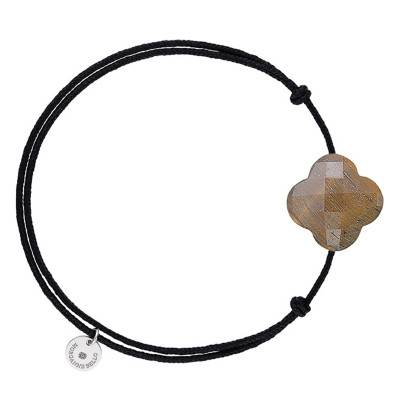 Bracelet Cordon Noir Trèfle Œil de Tigre Miel - Morganne Bello