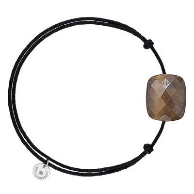 Bracelet Cordon Noir Coussin Œil de Tigre Miel, Ajustable - Morganne Bello